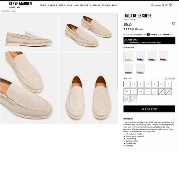 * NIB * $120 Steve Madden LINUX Loafers 12 M Beige Suede Bloomingdales main image 5